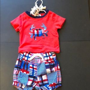 Mud Pie Baby-Boys Crab Plaid Diaper Cover Set NWT